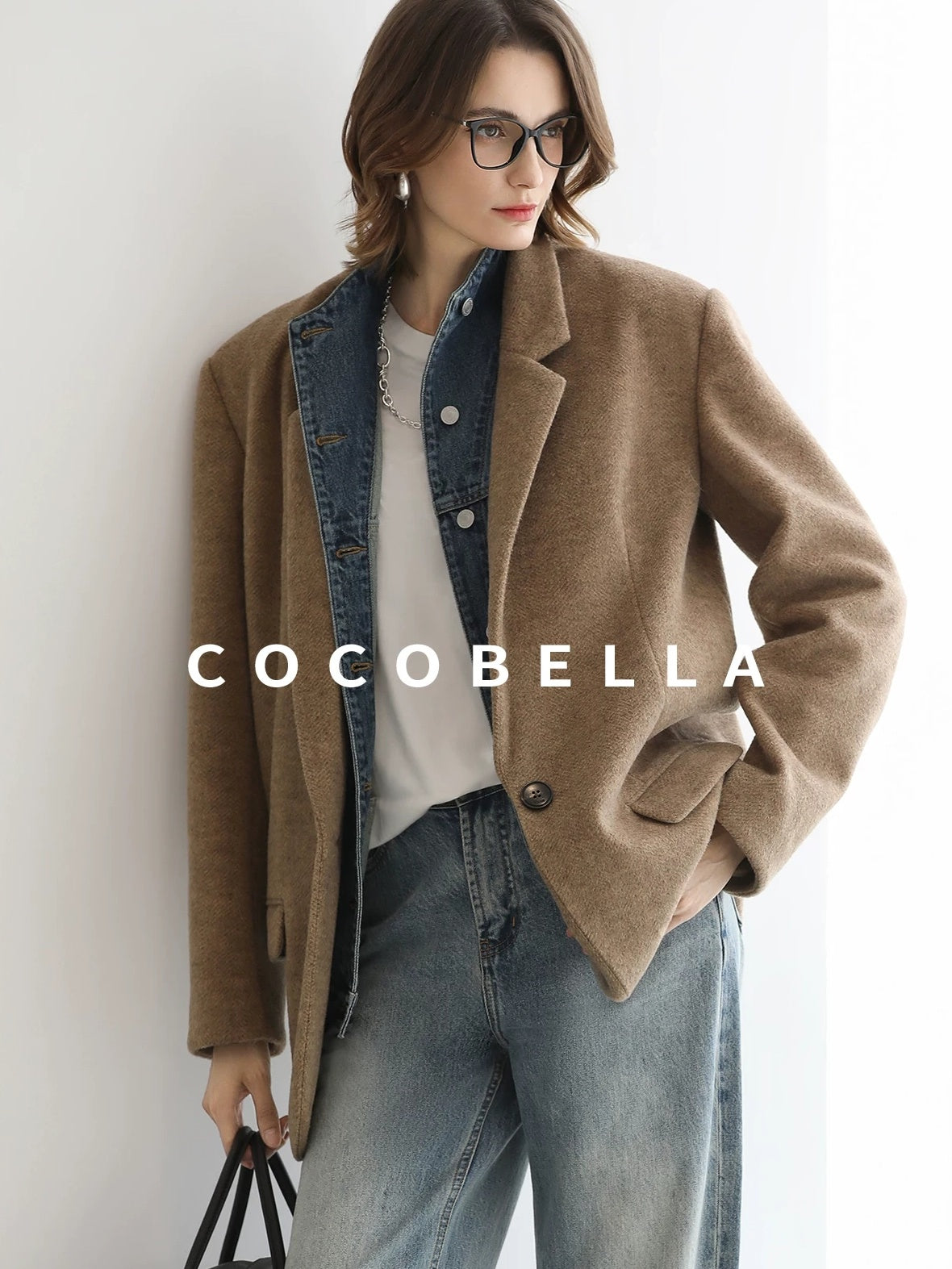 COCOBELLA Warm Wool Blend Loose Fit Single Button Flap Pocket Office Regular Blazers