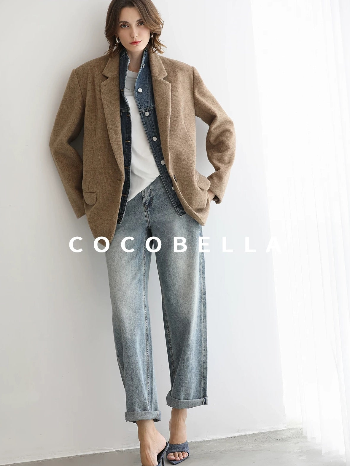 COCOBELLA Warm Wool Blend Loose Fit Single Button Flap Pocket Office Regular Blazers