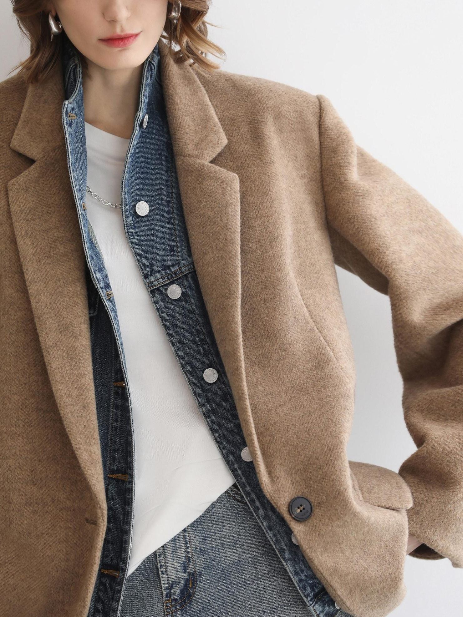 COCOBELLA Warm Wool Blend Loose Fit Single Button Flap Pocket Office Regular Blazers