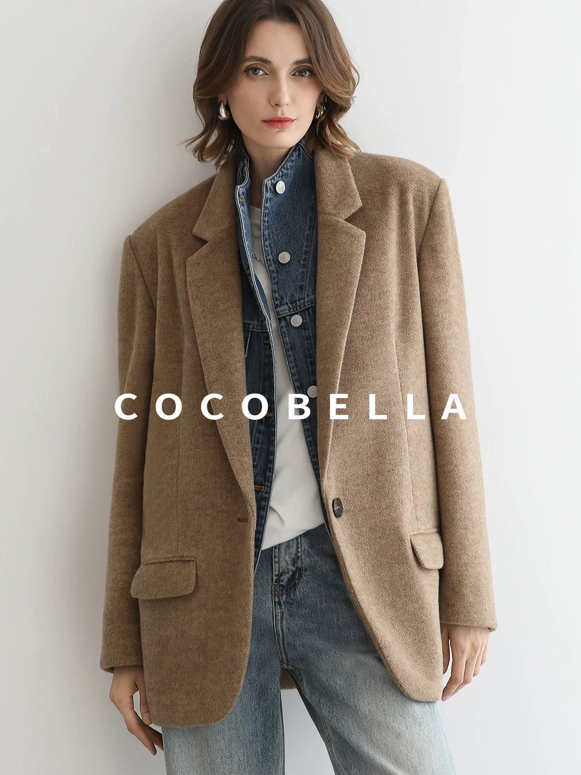 COCOBELLA Warm Wool Blend Loose Fit Single Button Flap Pocket Office Regular Blazers