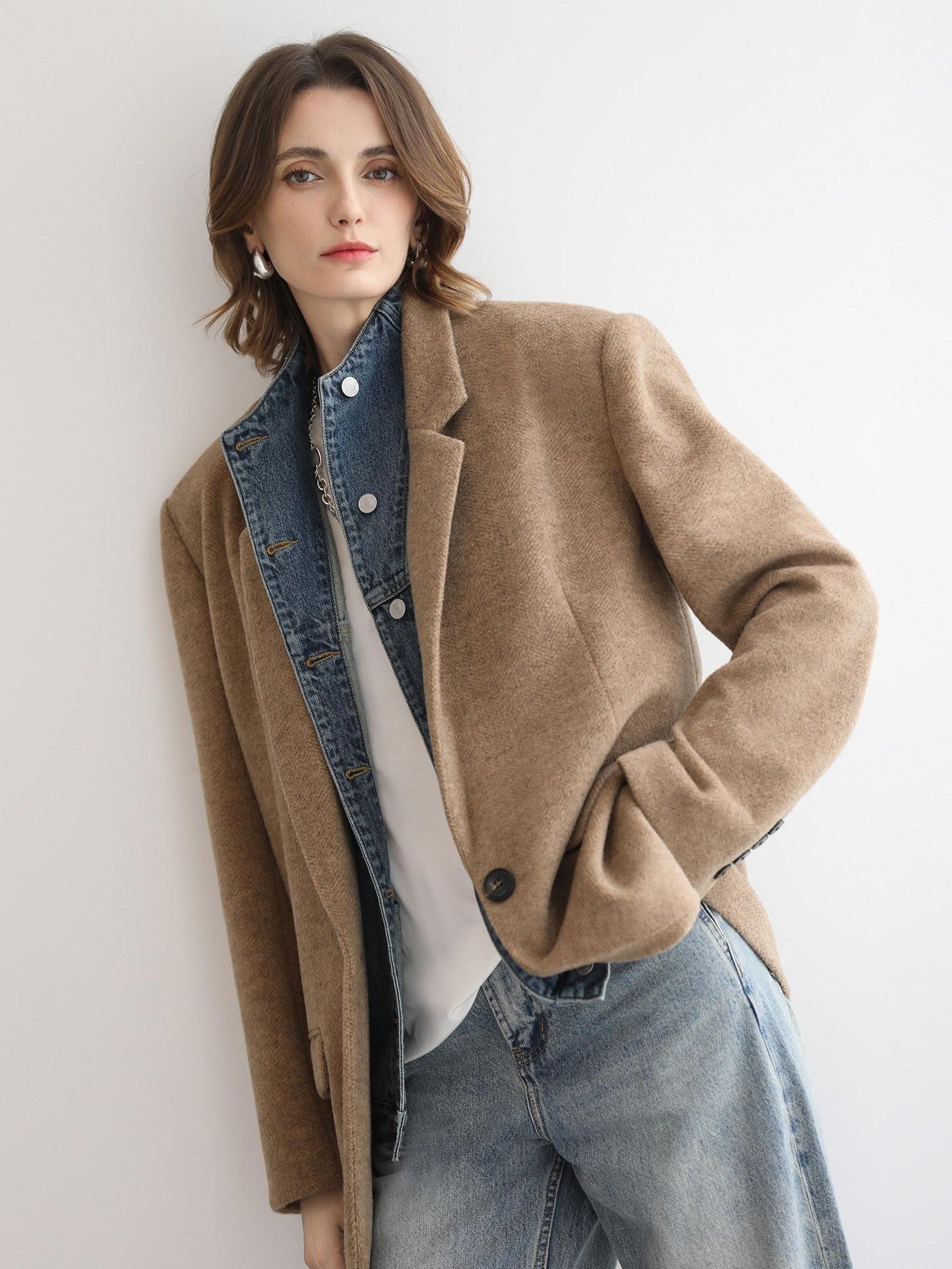 COCOBELLA Warm Wool Blend Loose Fit Single Button Flap Pocket Office Regular Blazers