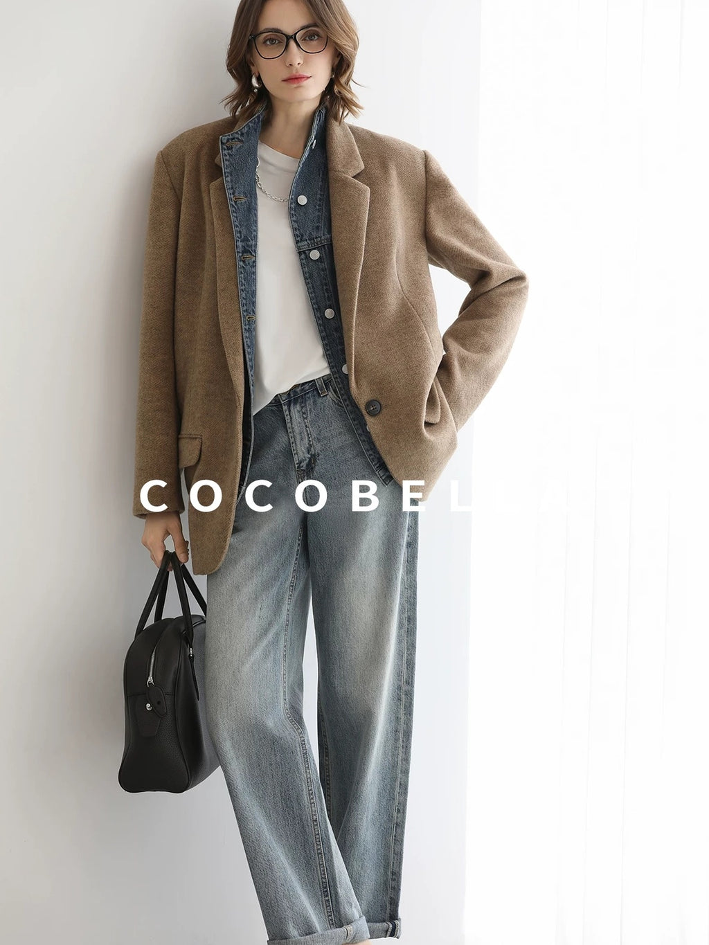 COCOBELLA Warm Wool Blend Loose Fit Single Button Flap Pocket Office Regular Blazers