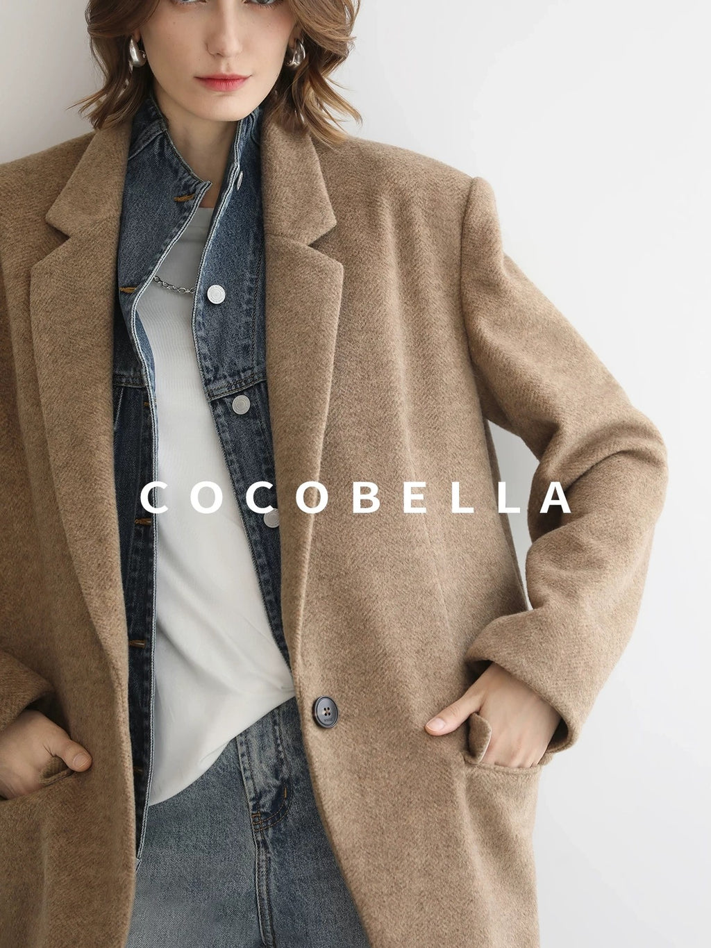 COCOBELLA Warm Wool Blend Loose Fit Single Button Flap Pocket Office Regular Blazers