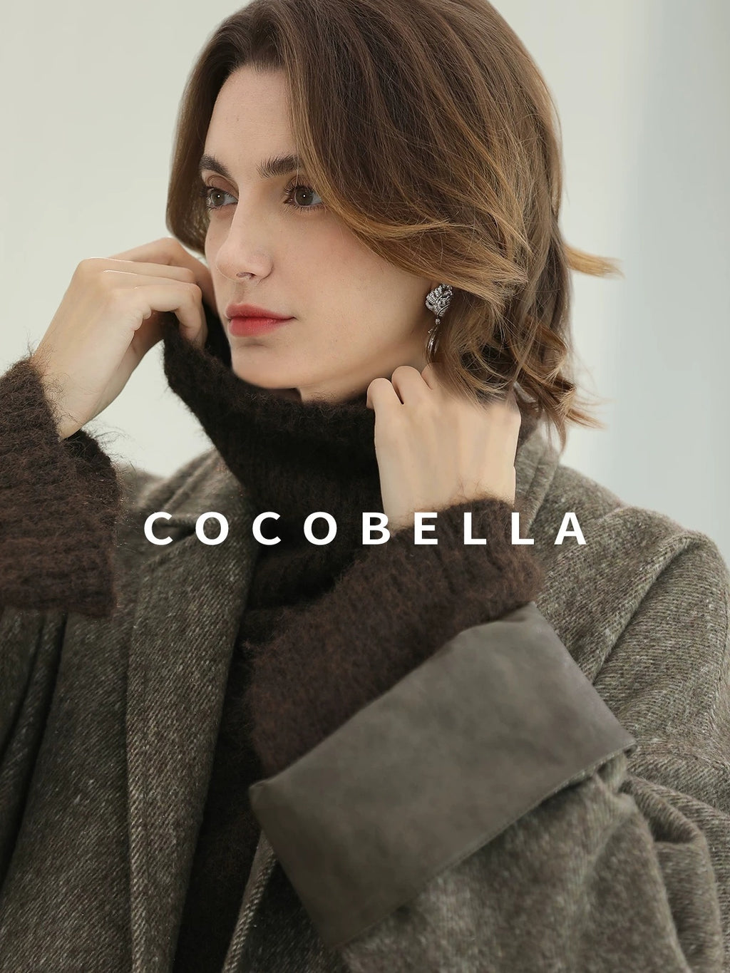 COCOBELLA Warm Wool Blend Mid Length Straight Notched Lapel Women Office Overcoat Coats