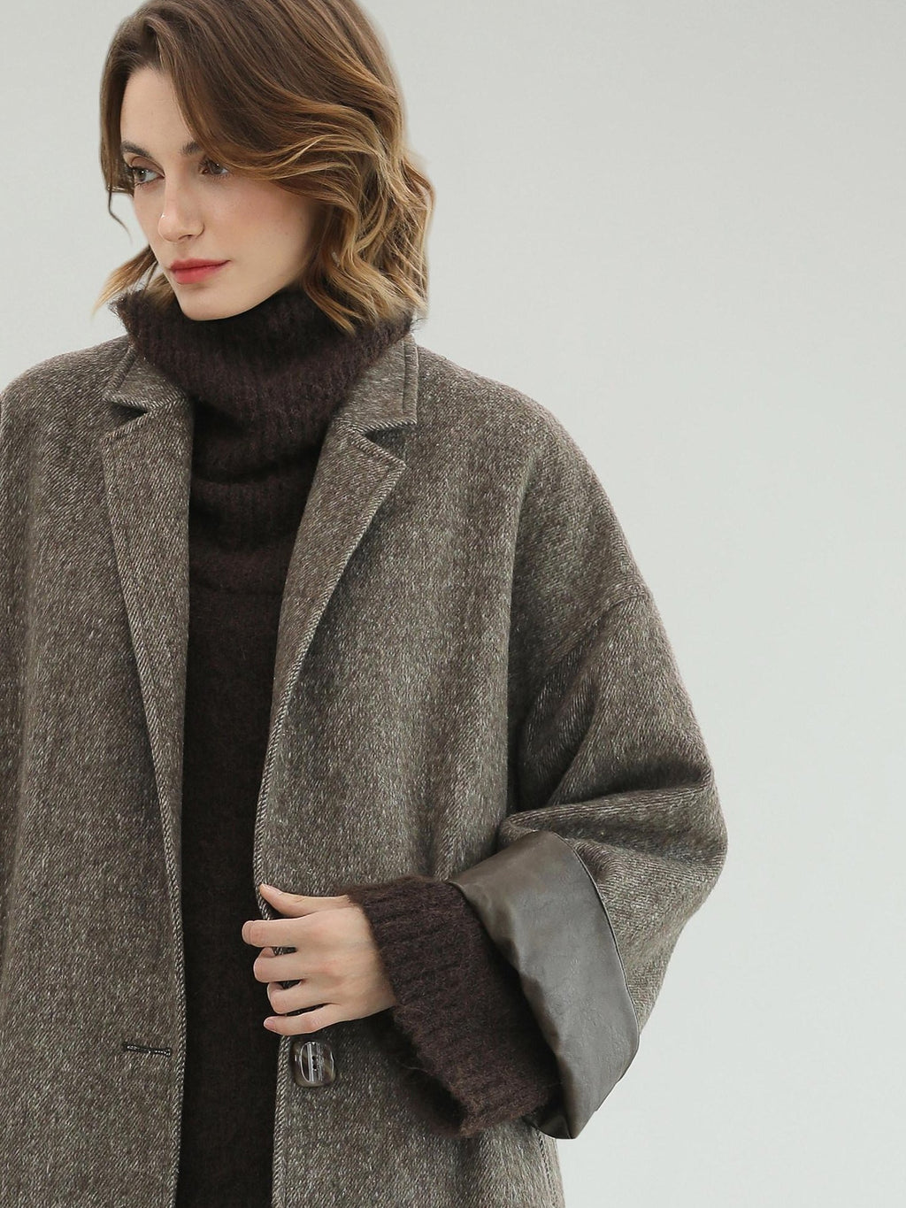 COCOBELLA Warm Wool Blend Mid Length Straight Notched Lapel Women Office Overcoat Coats