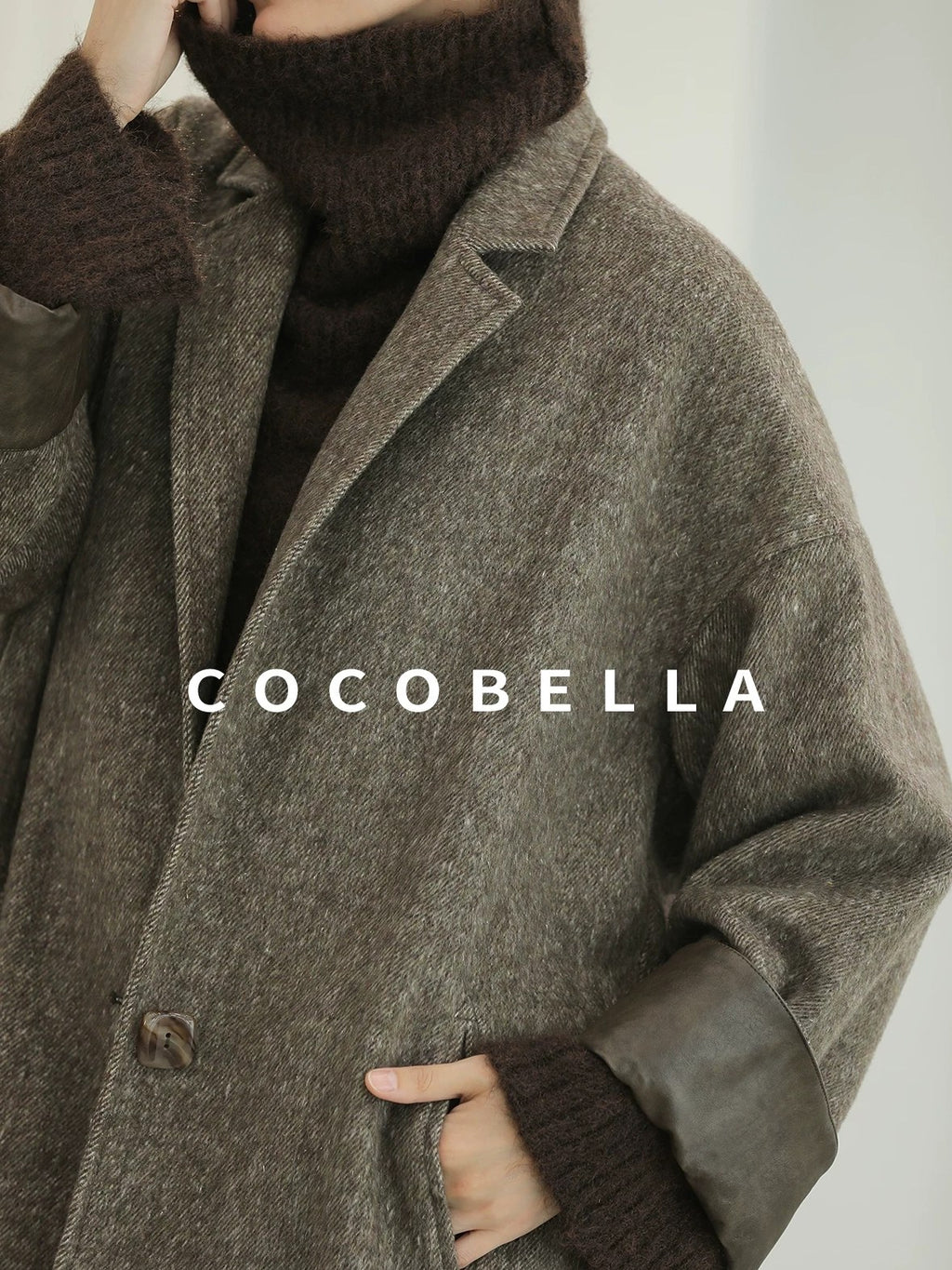 COCOBELLA Warm Wool Blend Mid Length Straight Notched Lapel Women Office Overcoat Coats