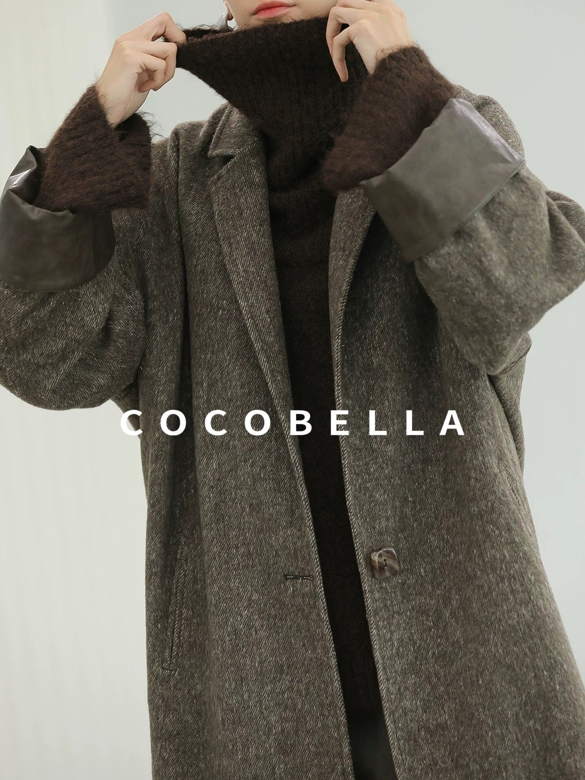 COCOBELLA Warm Wool Blend Mid Length Straight Notched Lapel Women Office Overcoat Coats