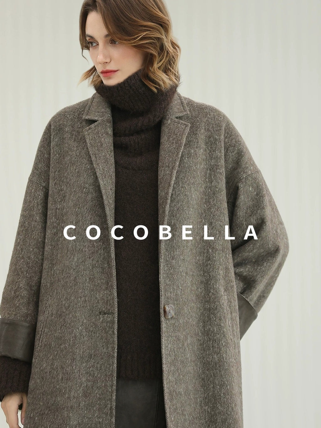 COCOBELLA Warm Wool Blend Mid Length Straight Notched Lapel Women Office Overcoat Coats
