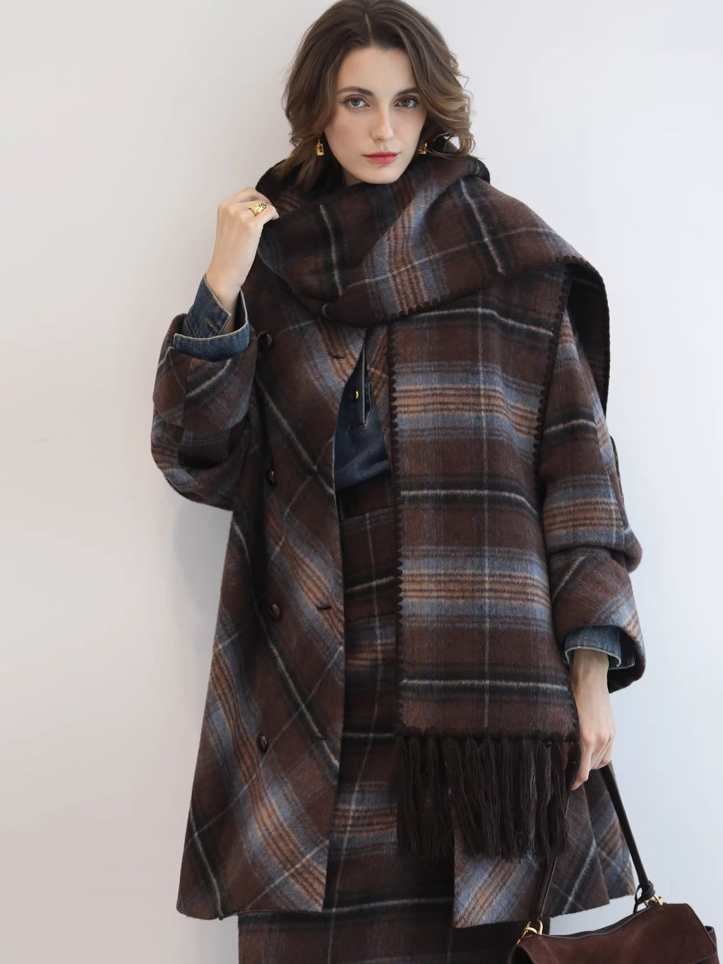 COCOBELLA_Warm_Wool_Blend_Midlength_Loose_Retro_Double_Breasted_Plaid_Fringe_Button_Coats_MISSTT