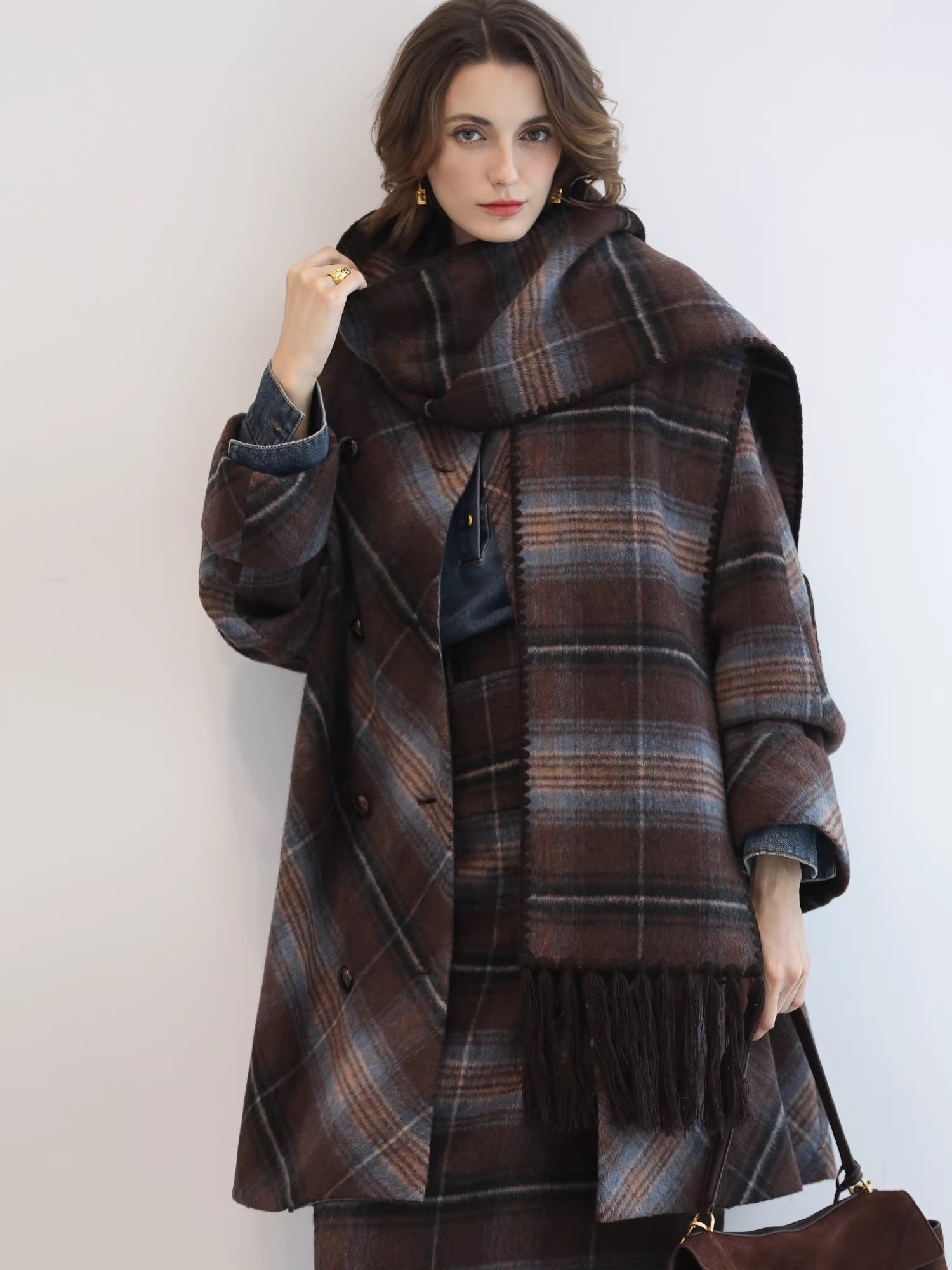 COCOBELLA_Warm_Wool_Blend_Midlength_Loose_Retro_Double_Breasted_Plaid_Fringe_Button_Coats_MISSTT