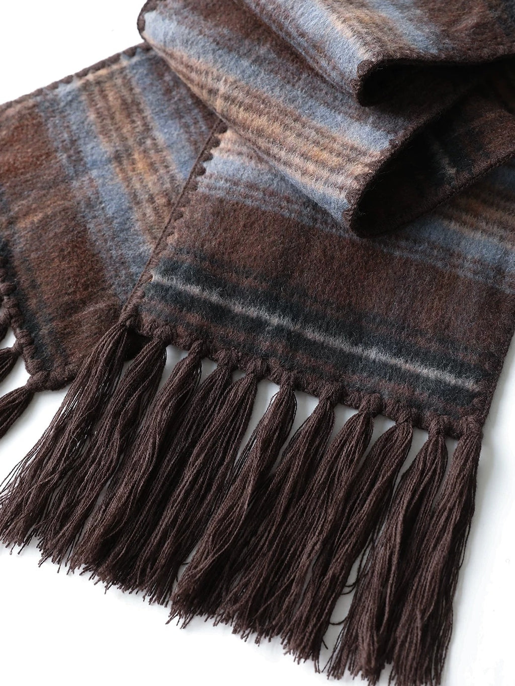 COCOBELLA Warm Wool Blend Midlength Loose Retro Double Breasted Plaid Fringe Button Coats