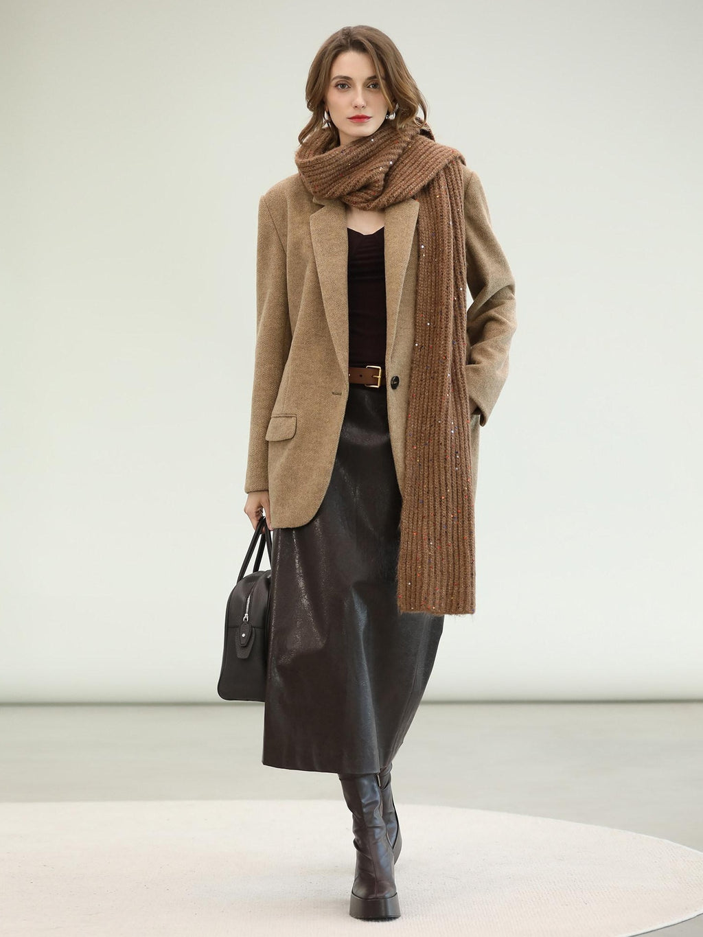 COCOBELLA Warm Wool Blend Office Relaxed Fit Single Button Flap Pockets Women Blazers