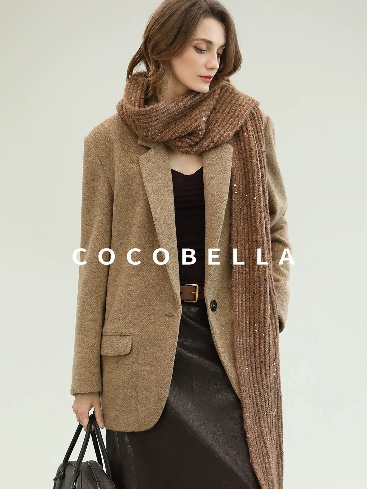 COCOBELLA Warm Wool Blend Office Relaxed Fit Single Button Flap Pockets Women Blazers
