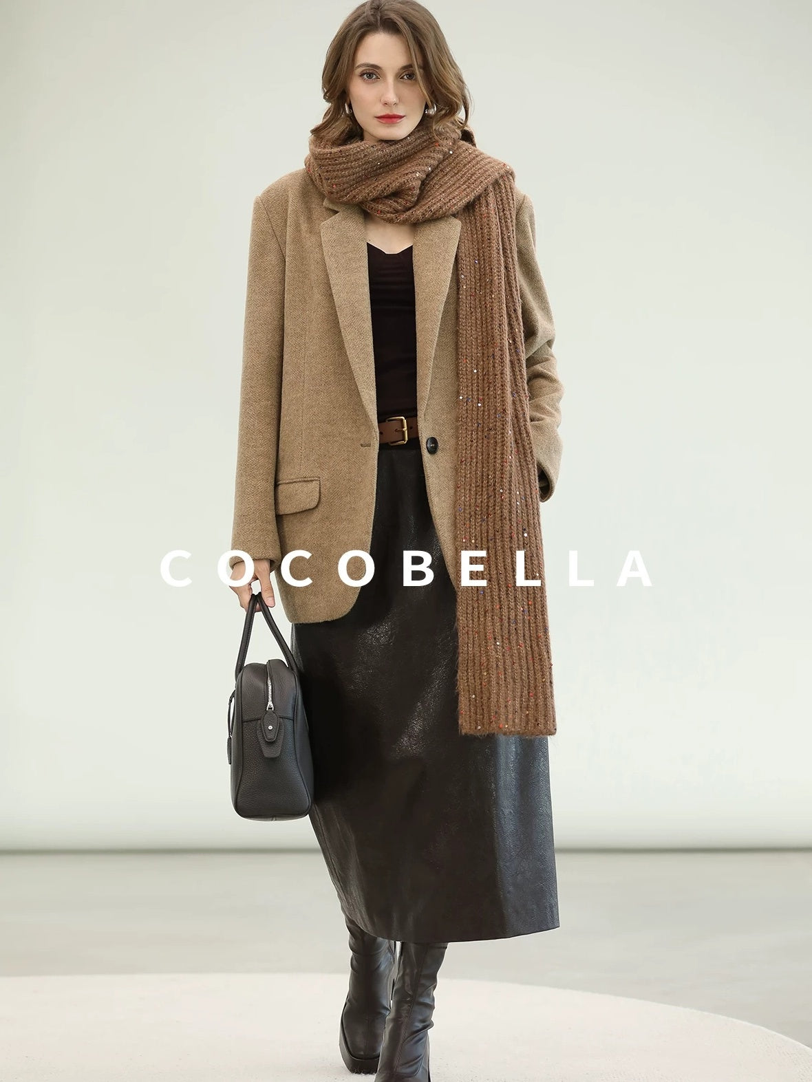 COCOBELLA Warm Wool Blend Office Relaxed Fit Single Button Flap Pockets Women Blazers