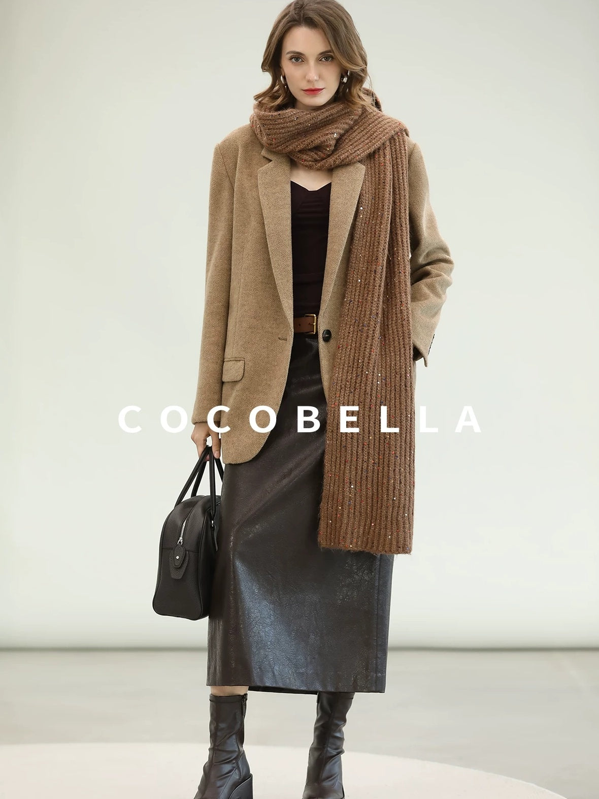 COCOBELLA Warm Wool Blend Office Relaxed Fit Single Button Flap Pockets Women Blazers