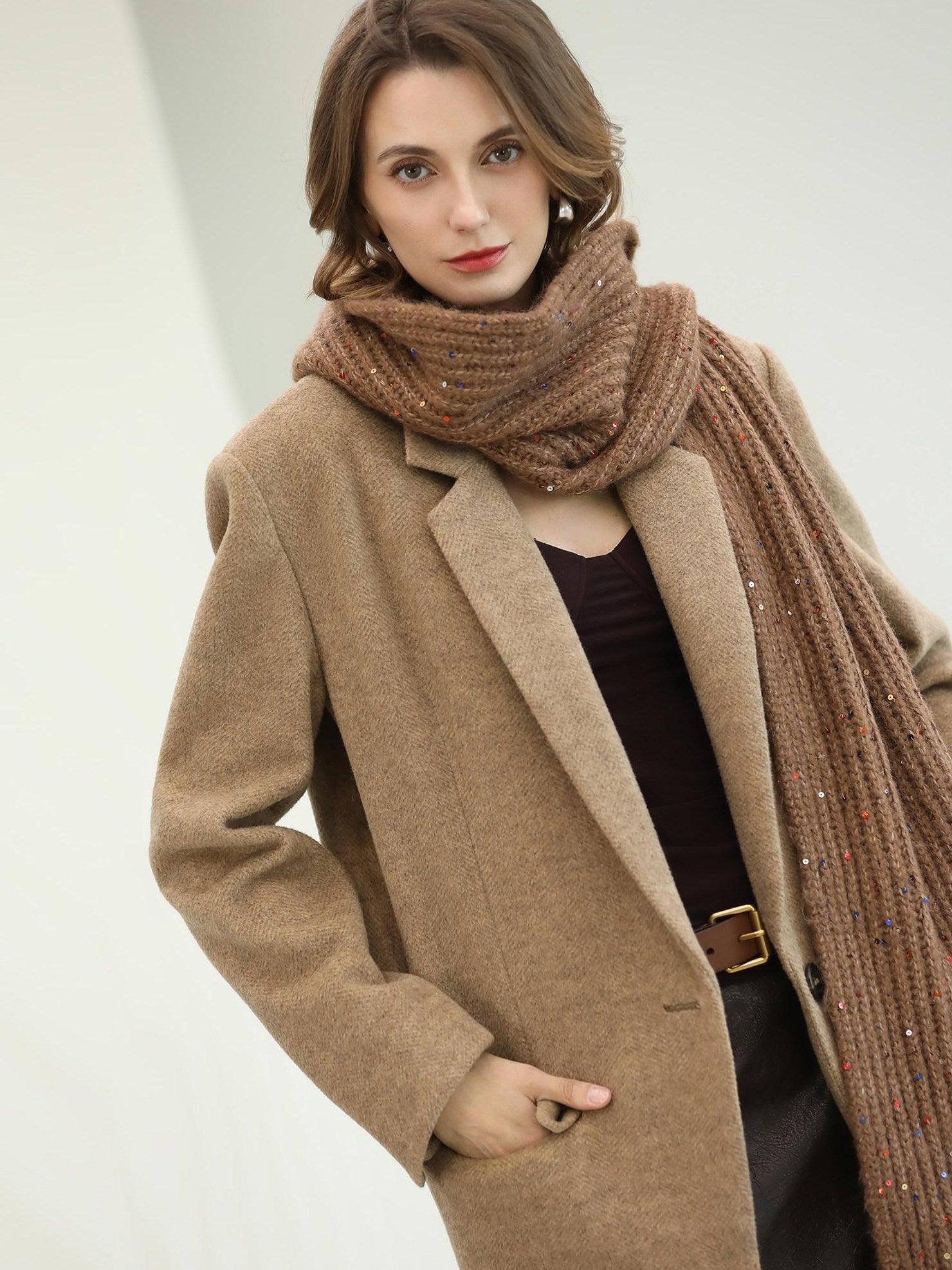 COCOBELLA Warm Wool Blend Office Relaxed Fit Single Button Flap Pockets Women Blazers