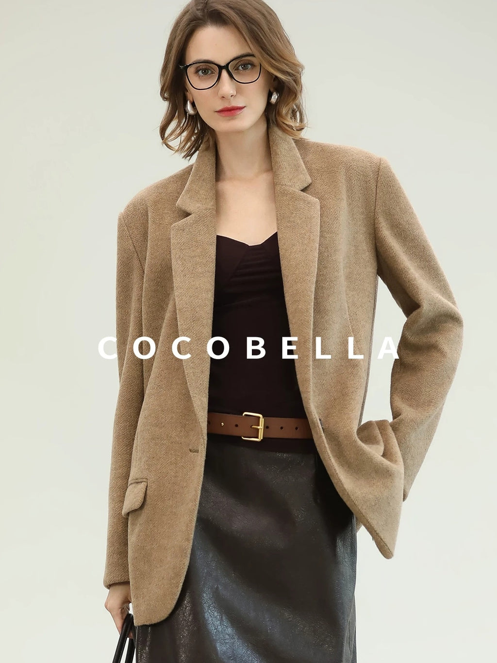 COCOBELLA Warm Wool Blend Office Relaxed Fit Single Button Flap Pockets Women Blazers