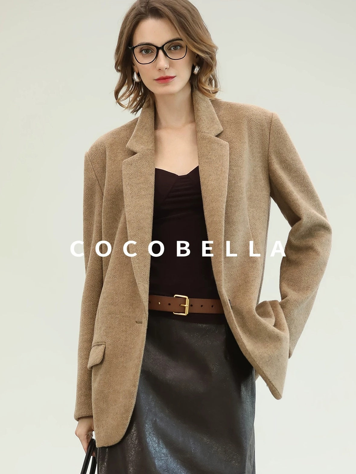 COCOBELLA Warm Wool Blend Office Relaxed Fit Single Button Flap Pockets Women Blazers