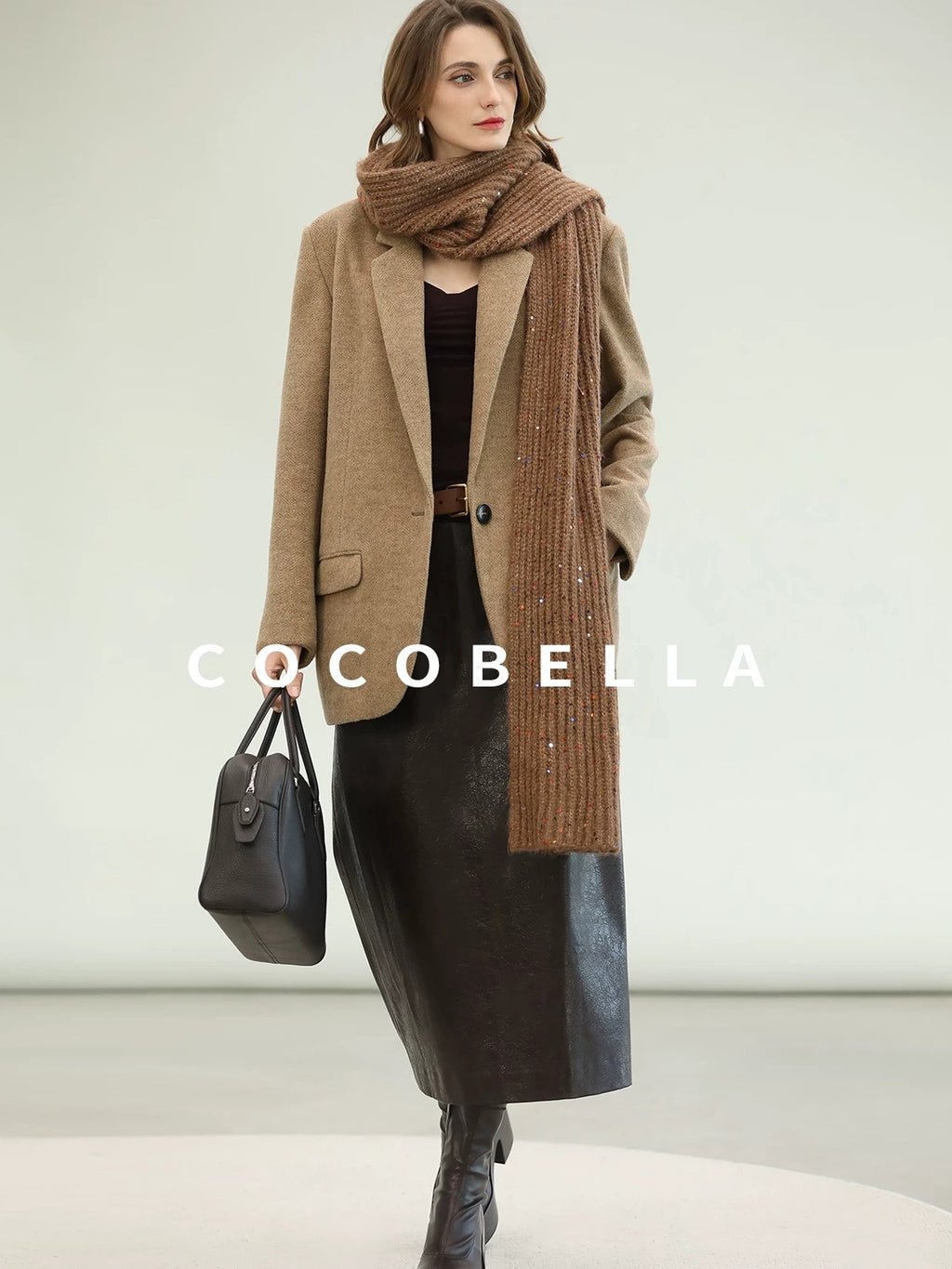 COCOBELLA Warm Wool Blend Office Relaxed Fit Single Button Flap Pockets Women Blazers