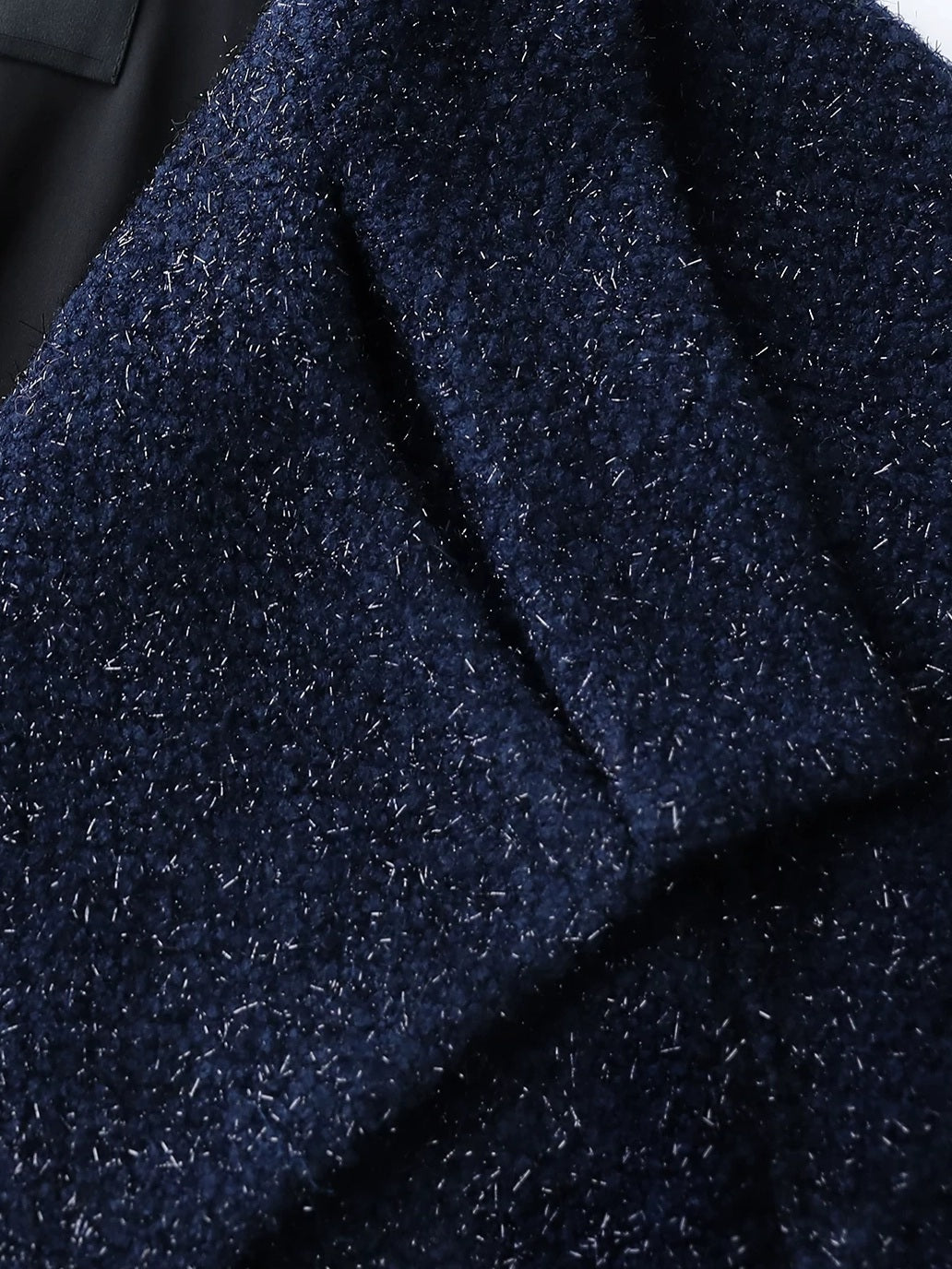 COCOBELLA Warm Wool Blend Shimmer Cropped Straight Office Style Navy Coats