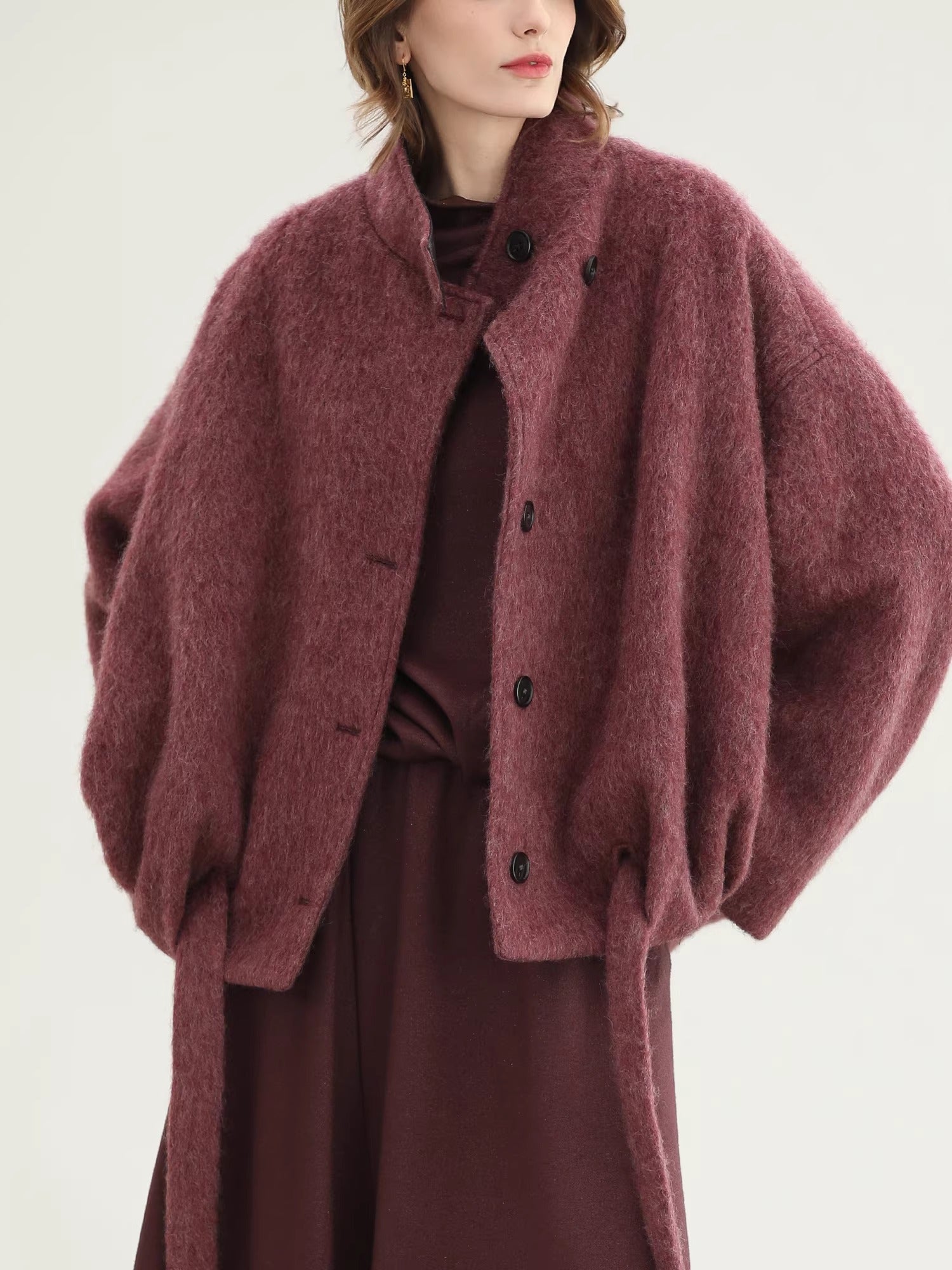 COCOBELLA_Warm_Wool_Blend_Stand_Collar_Belted_Buttoned_Loose_Ol_Women_Berry_Red_Jackets_MISSTT