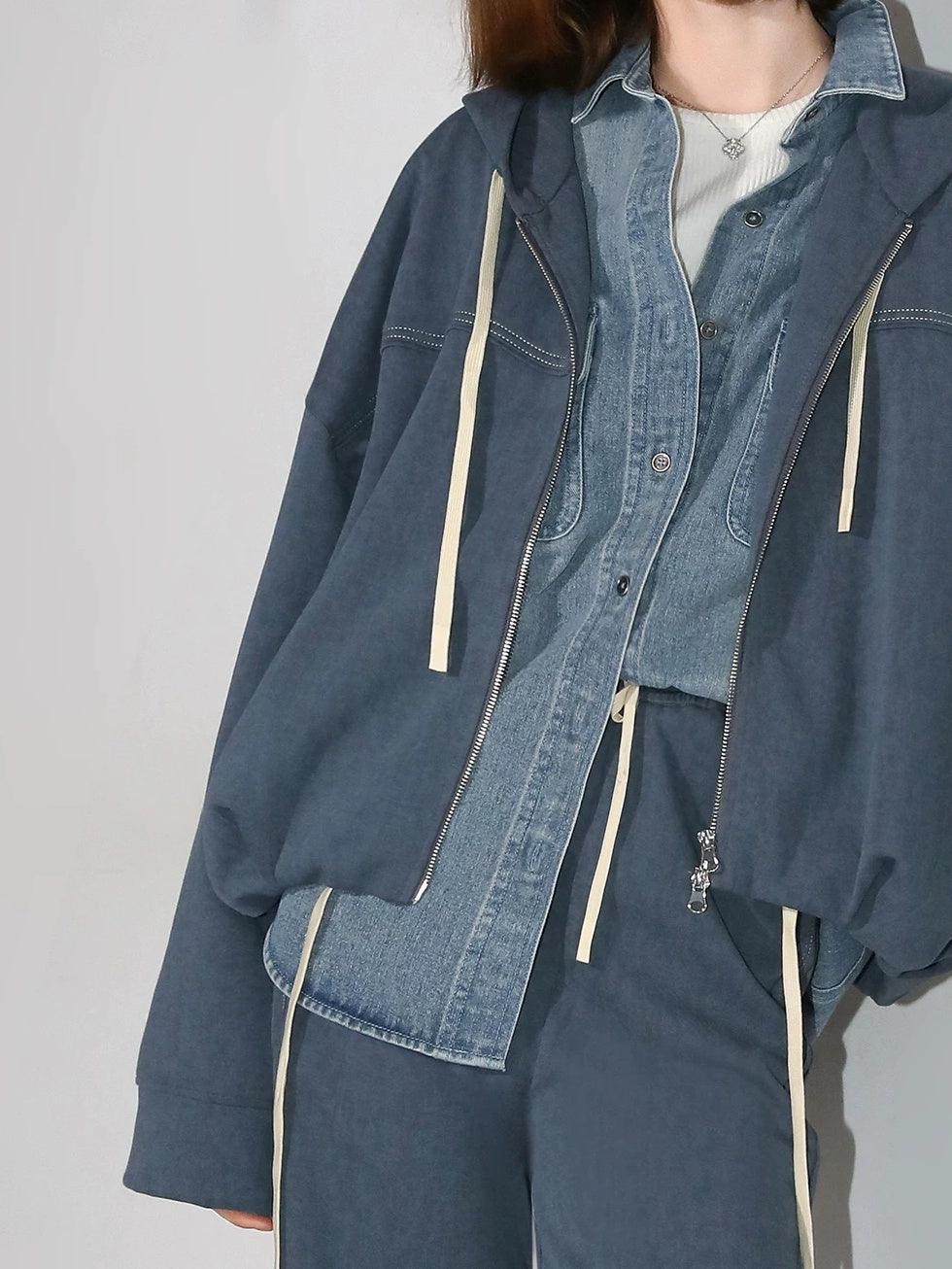 COCOBELLA Washed Distressed Loose Fit Denim Recycled Cotton Blend Pockets Women Jackets