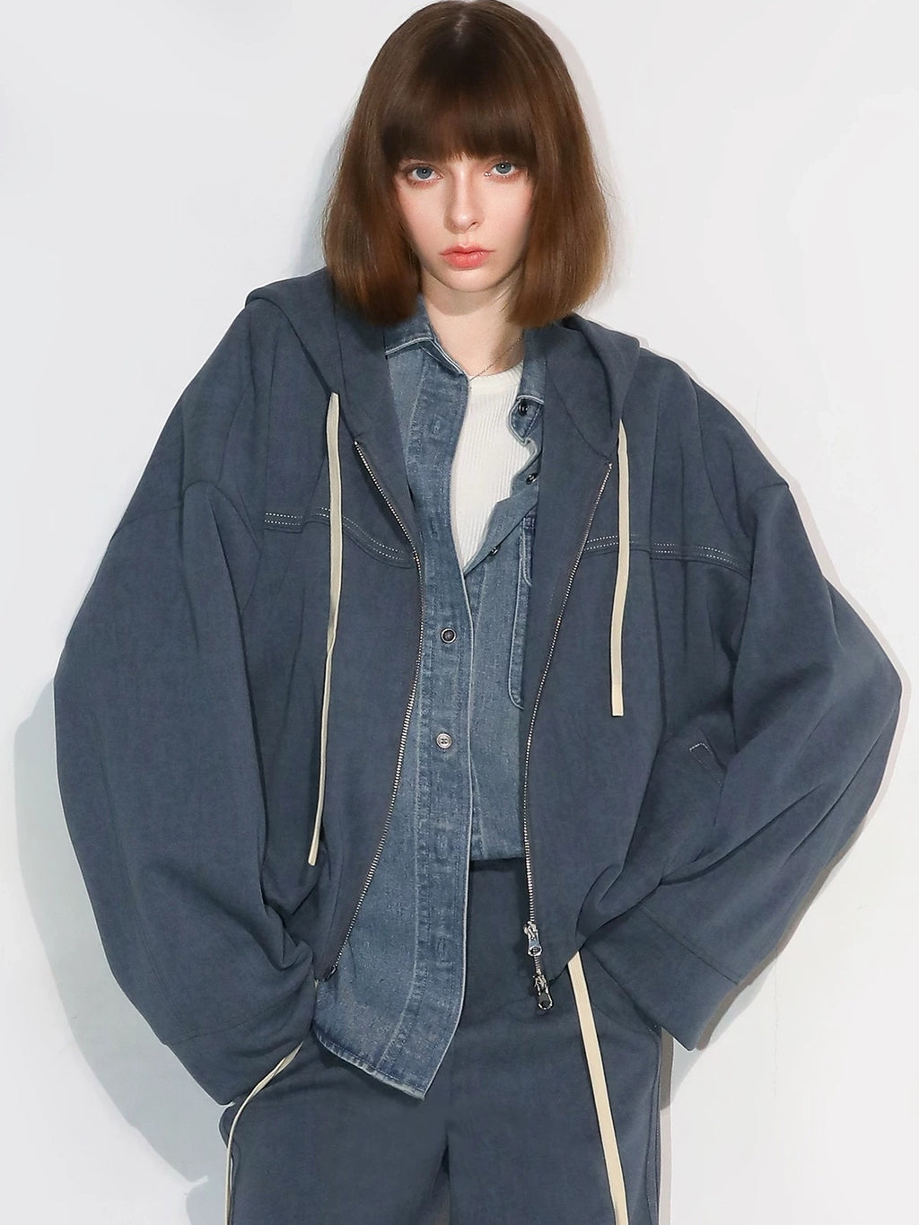 COCOBELLA Washed Distressed Loose Fit Denim Recycled Cotton Blend Pockets Women Jackets