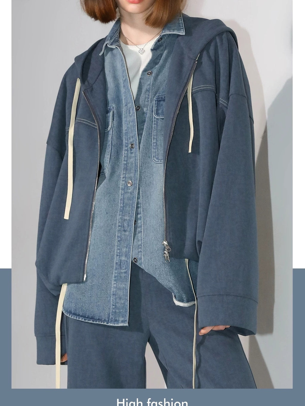 COCOBELLA Washed Distressed Loose Fit Denim Recycled Cotton Blend Pockets Women Jackets