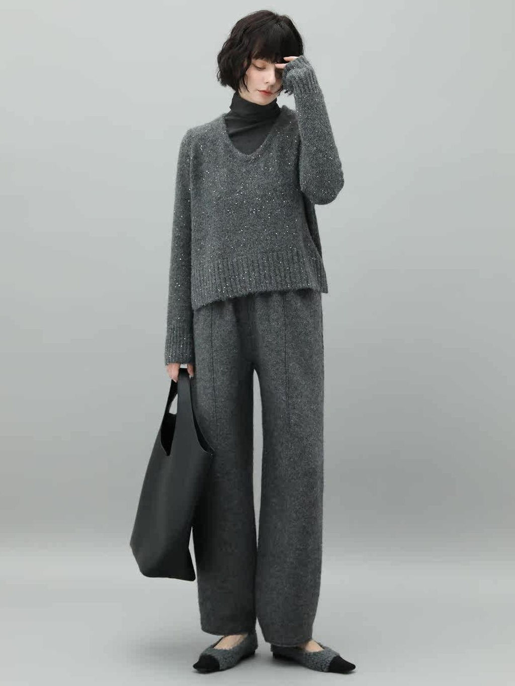 COCOBELLA Wool Blend 3D Tailored Lantern Straight Natural Waist Office Women Pants