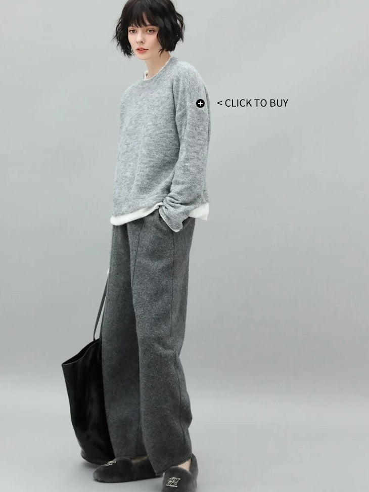 COCOBELLA Wool Blend 3D Tailored Lantern Straight Natural Waist Office Women Pants