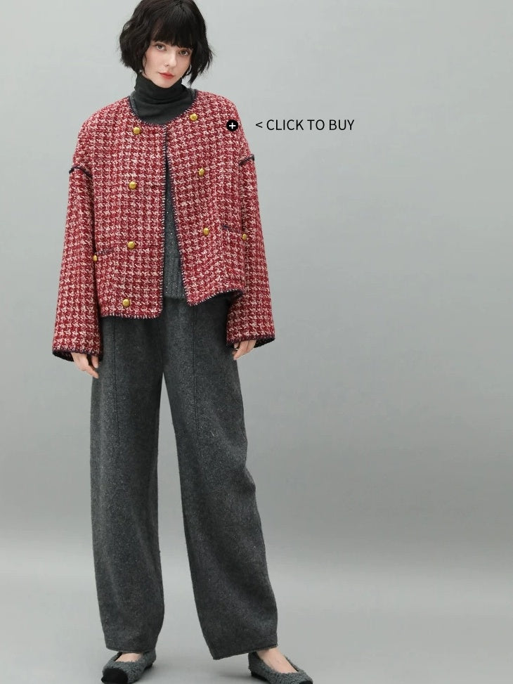 COCOBELLA Wool Blend 3D Tailored Lantern Straight Natural Waist Office Women Pants