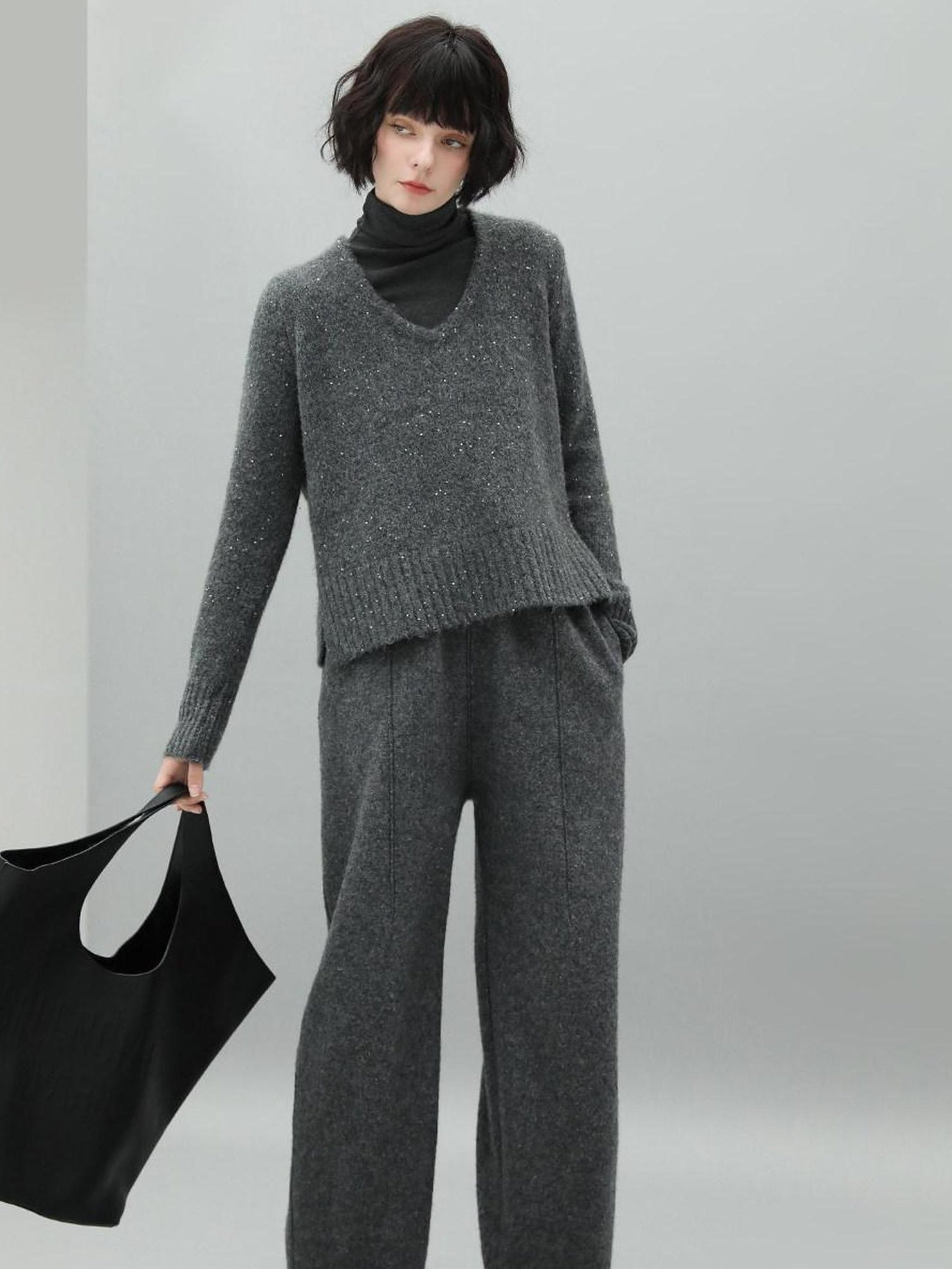 COCOBELLA Wool Blend 3D Tailored Lantern Straight Natural Waist Office Women Pants