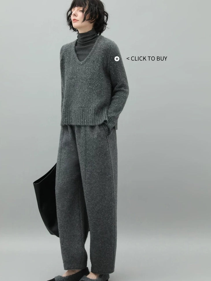 COCOBELLA Wool Blend 3D Tailored Lantern Straight Natural Waist Office Women Pants