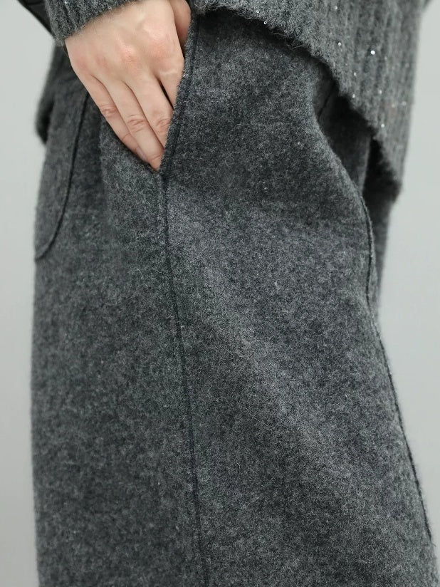 COCOBELLA Wool Blend 3D Tailored Lantern Straight Natural Waist Office Women Pants