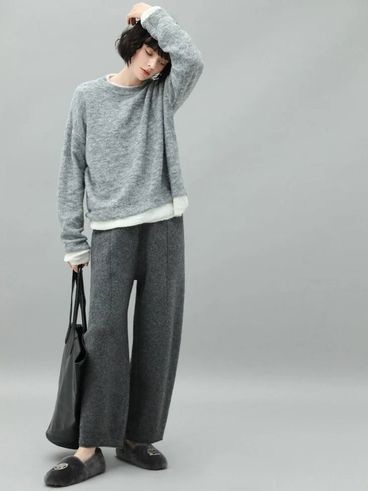 COCOBELLA Wool Blend 3D Tailored Lantern Straight Natural Waist Office Women Pants