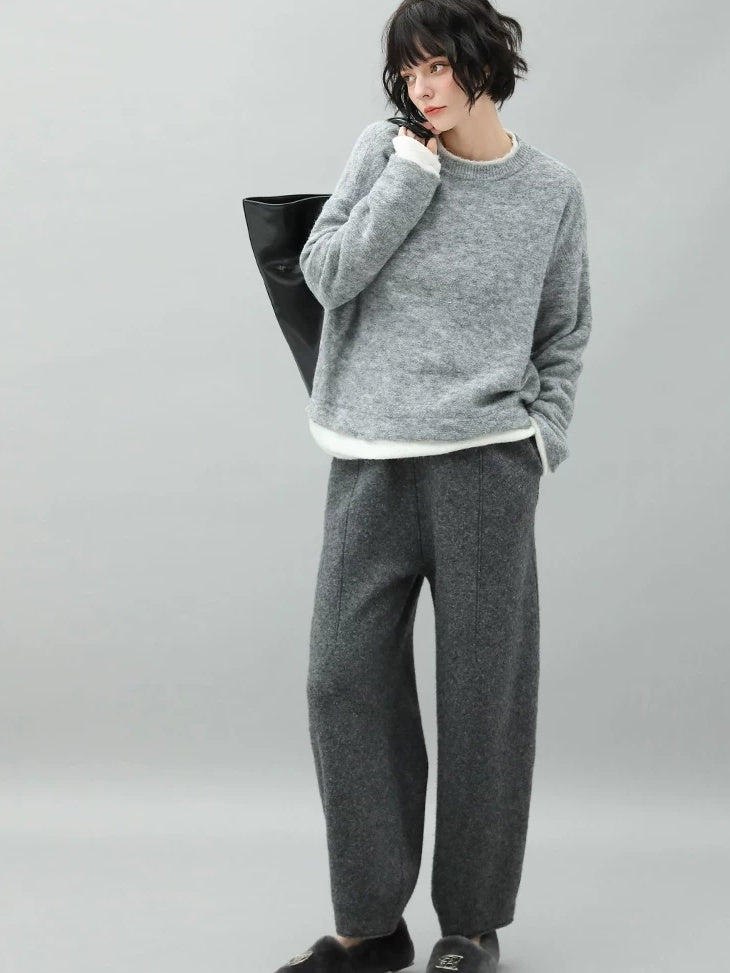 COCOBELLA Wool Blend 3D Tailored Lantern Straight Natural Waist Office Women Pants