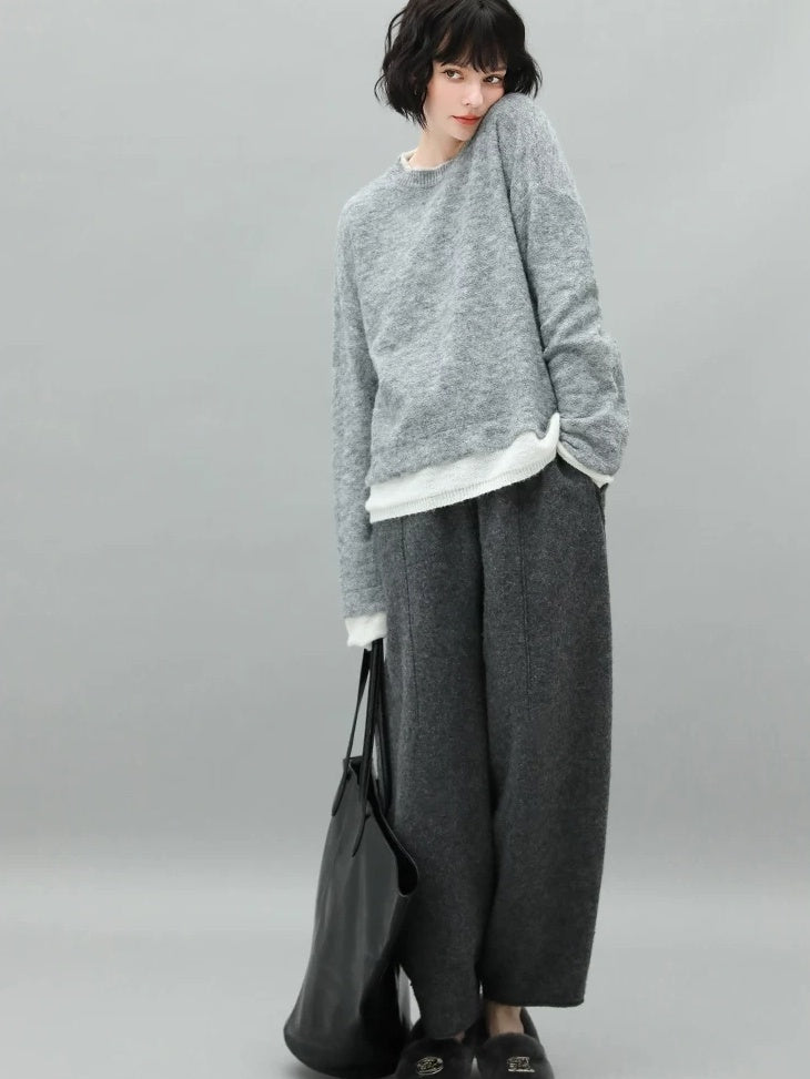 COCOBELLA Wool Blend 3D Tailored Lantern Straight Natural Waist Office Women Pants