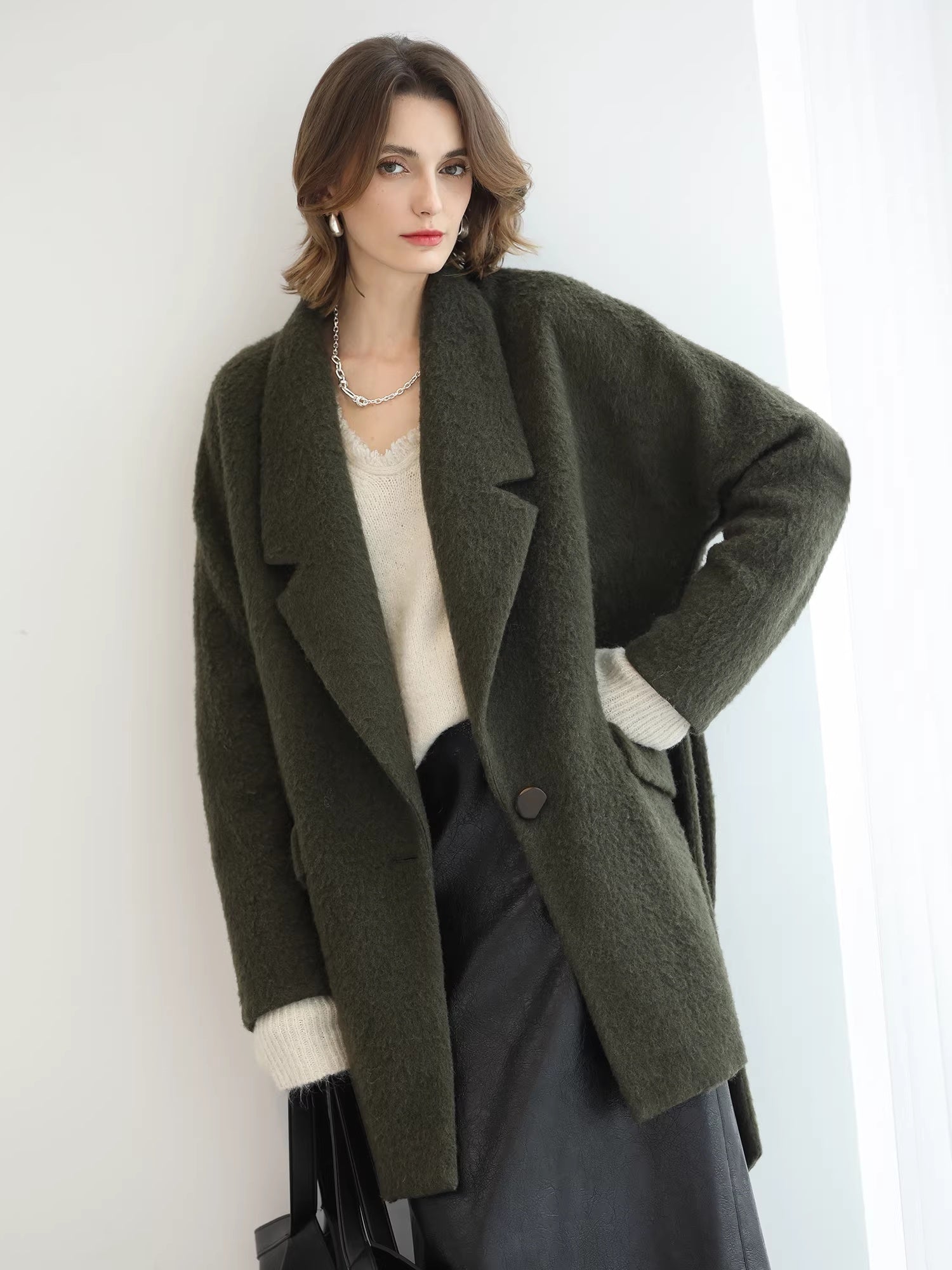COCOBELLA_Wool_Blend_Belted_Overcoat_Loose_Blazer_Midlength_Work_Seaweed_Green_Jackets_MISSTT