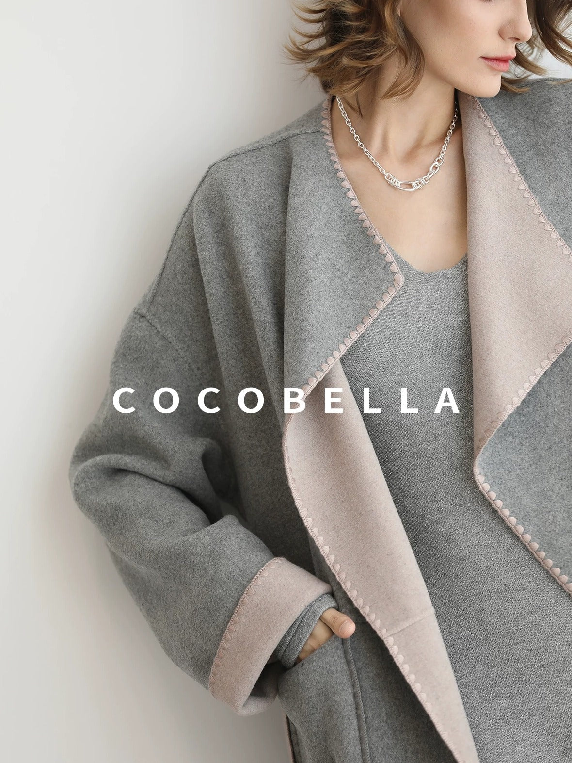 COCOBELLA Wool Blend Belted Shell Embroidery Tailored Straight Long Lapel Ol Coats
