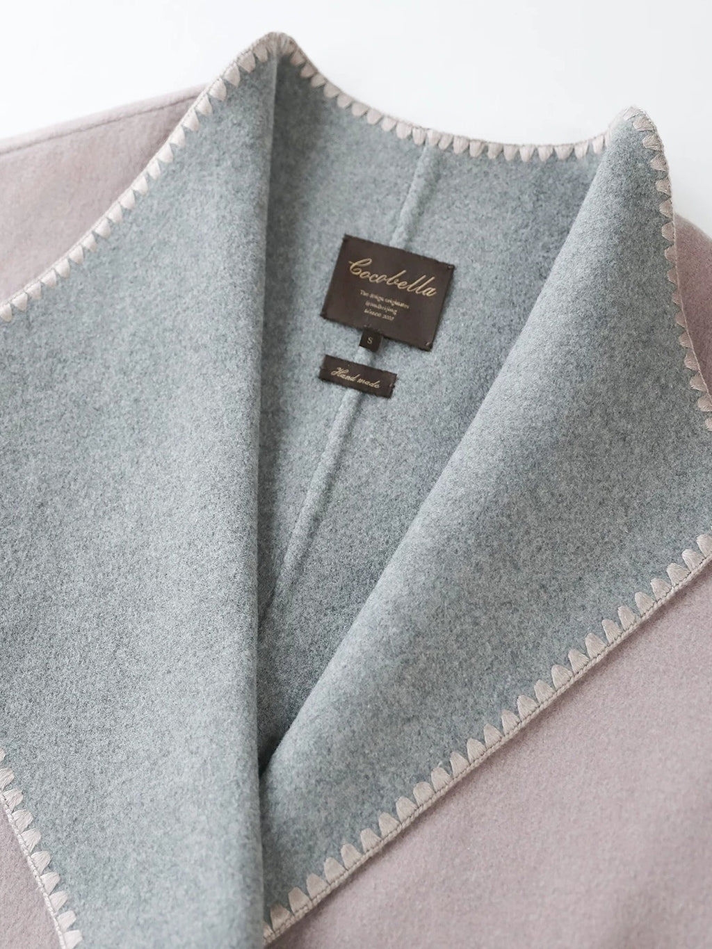 COCOBELLA Wool Blend Belted Shell Embroidery Tailored Straight Long Lapel Ol Coats