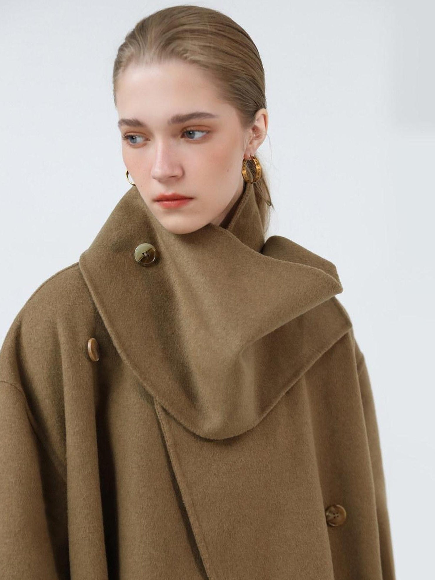 COCOBELLA Wool Blend British Commuter Loose Long Double Breasted Tobacco Brown Coats