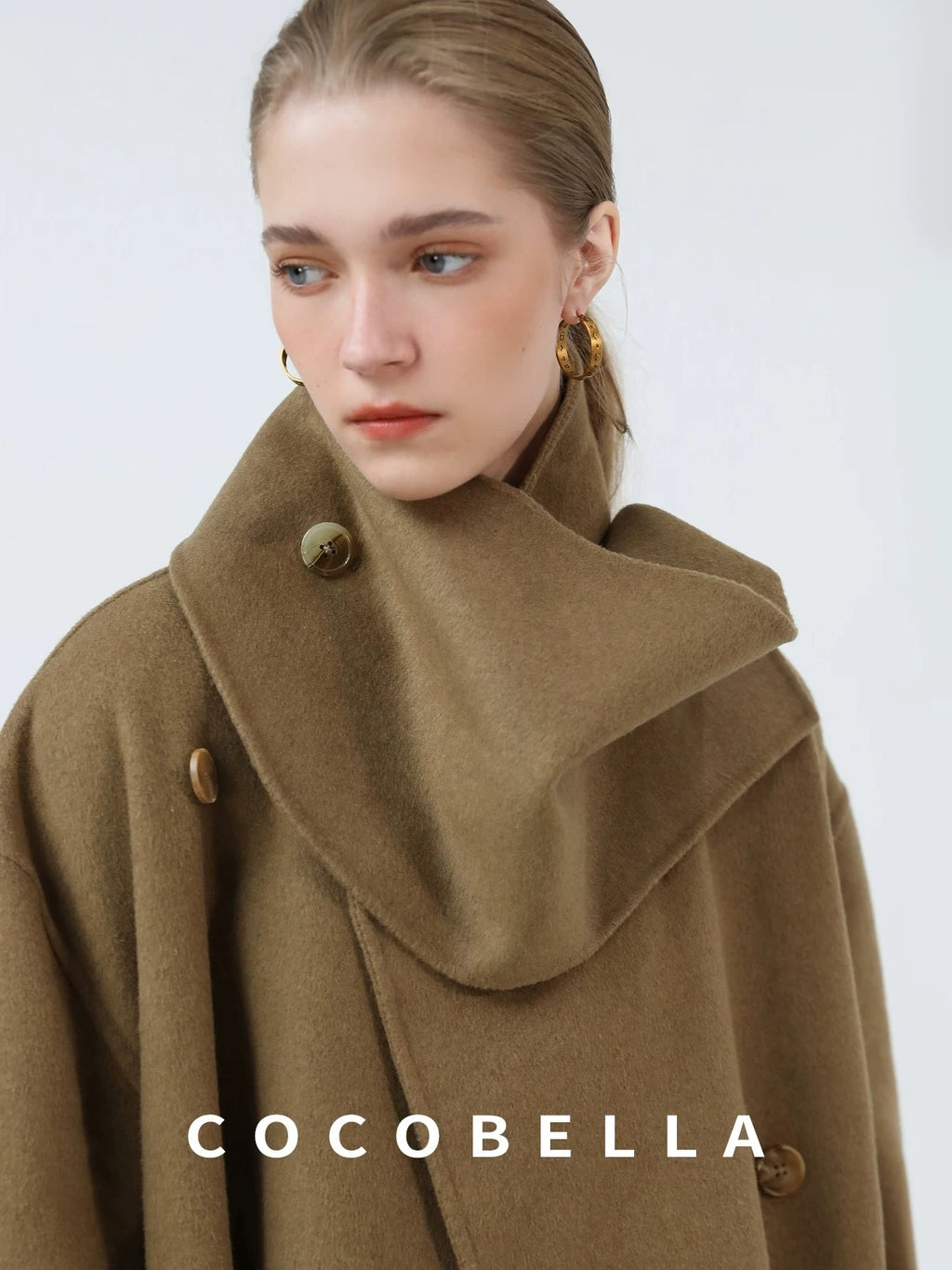 COCOBELLA Wool Blend British Commuter Loose Long Double Breasted Tobacco Brown Coats