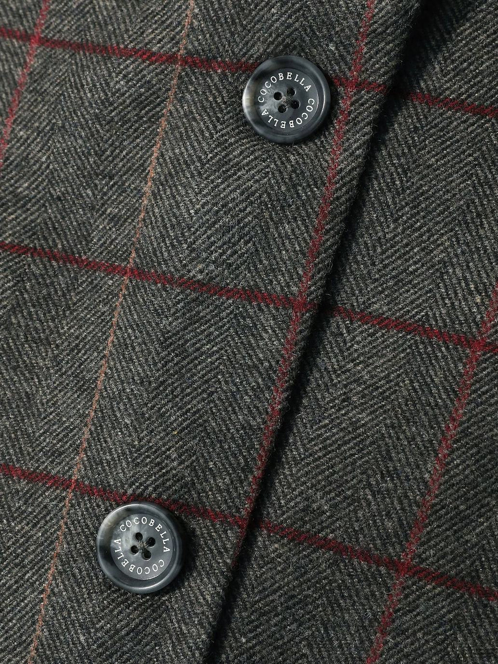 COCOBELLA Wool Blend Frayed Edge Straight Cut Women Gray Plaid Single Button Blazers