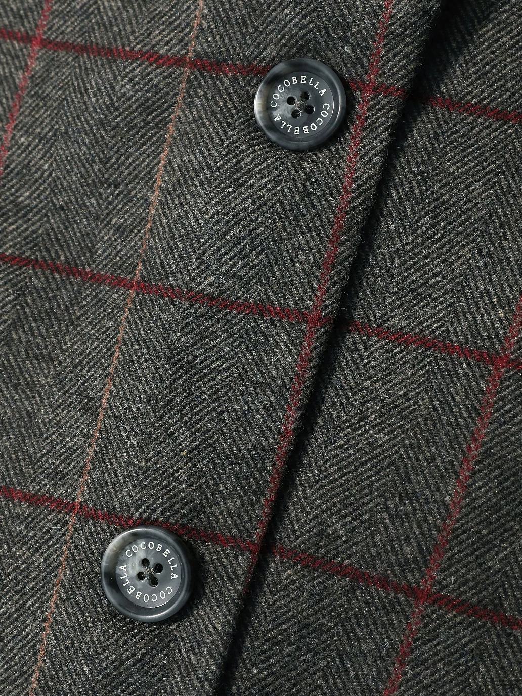 COCOBELLA Wool Blend Frayed Edge Straight Cut Women Gray Plaid Single Button Blazers