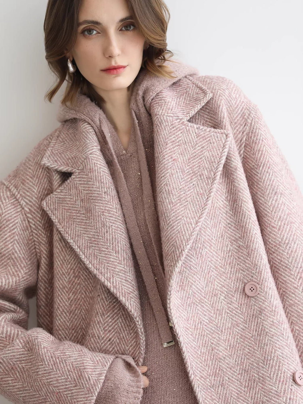 COCOBELLA_Wool_Blend_Herringbone_Double_Breasted_Mid_Length_Straight_Cut_Office_Lady_Coats_MISSTT