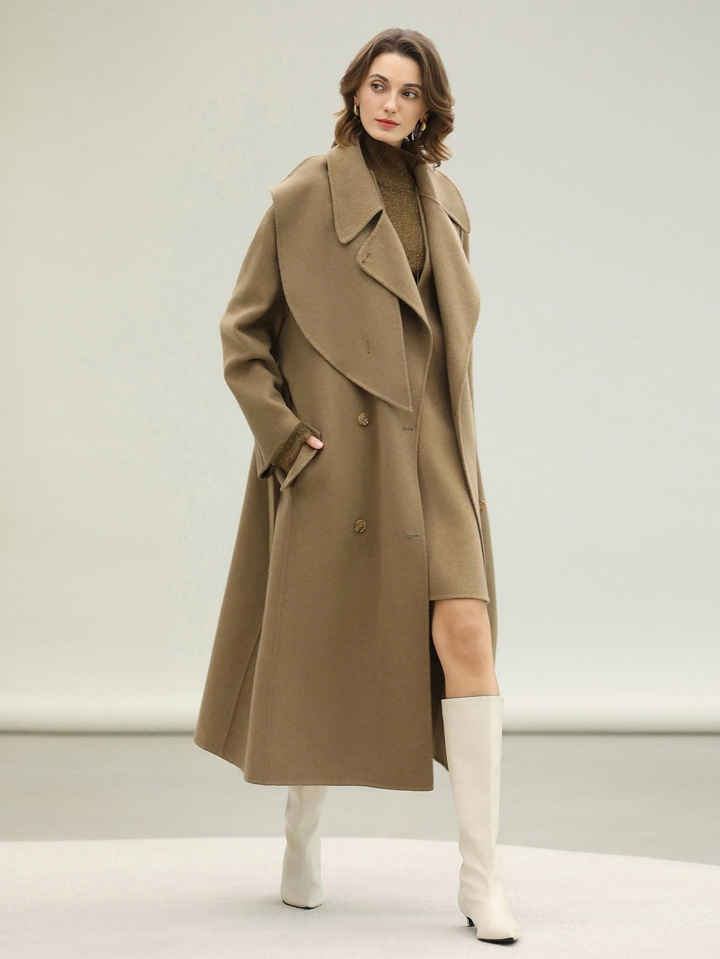 COCOBELLA Wool Blend Long Single Breasted Loose Fit British Commuter Women Overcoat Coats