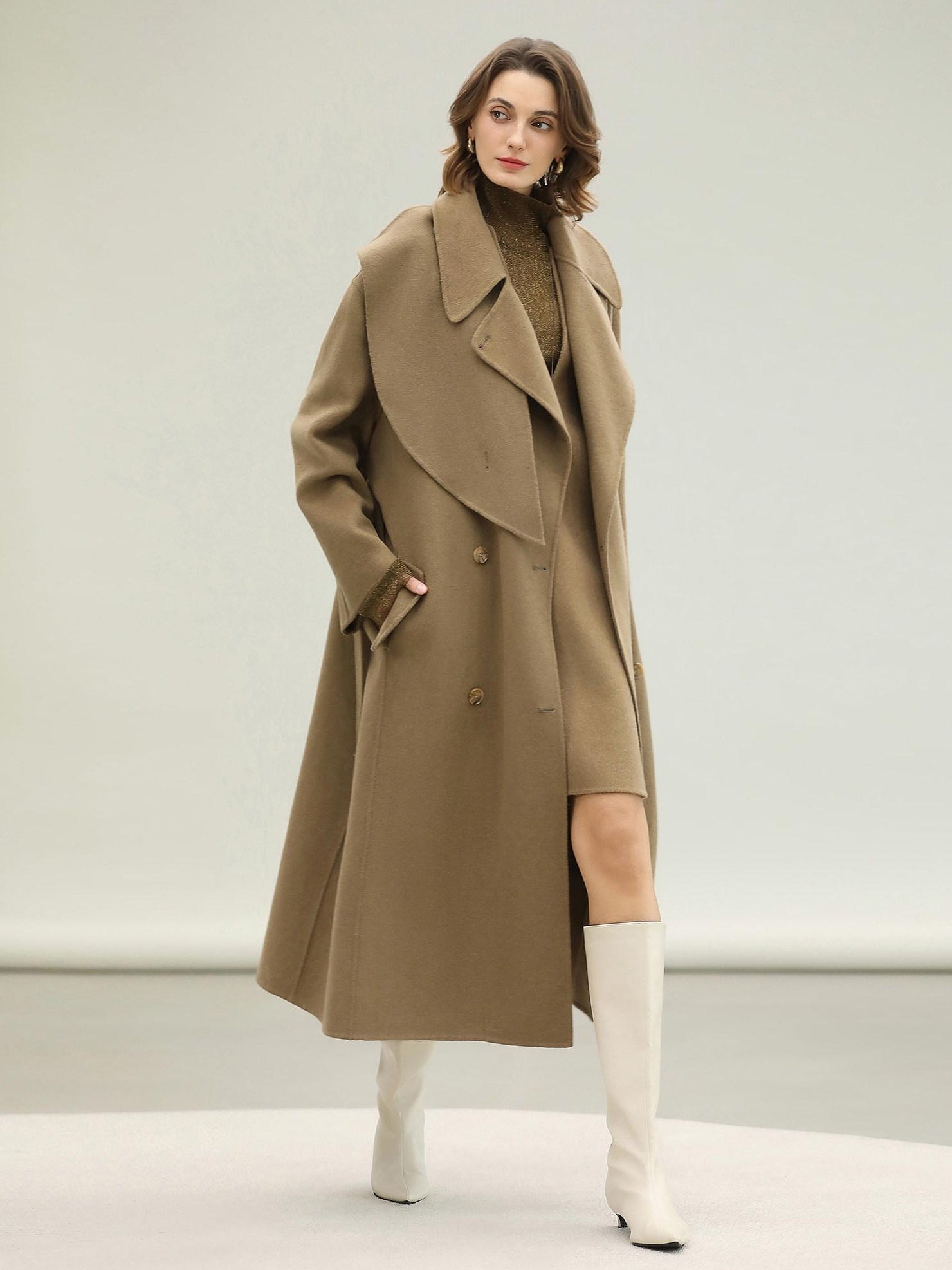 COCOBELLA Wool Blend Long Single Breasted Loose Fit British Commuter Women Overcoat Coats
