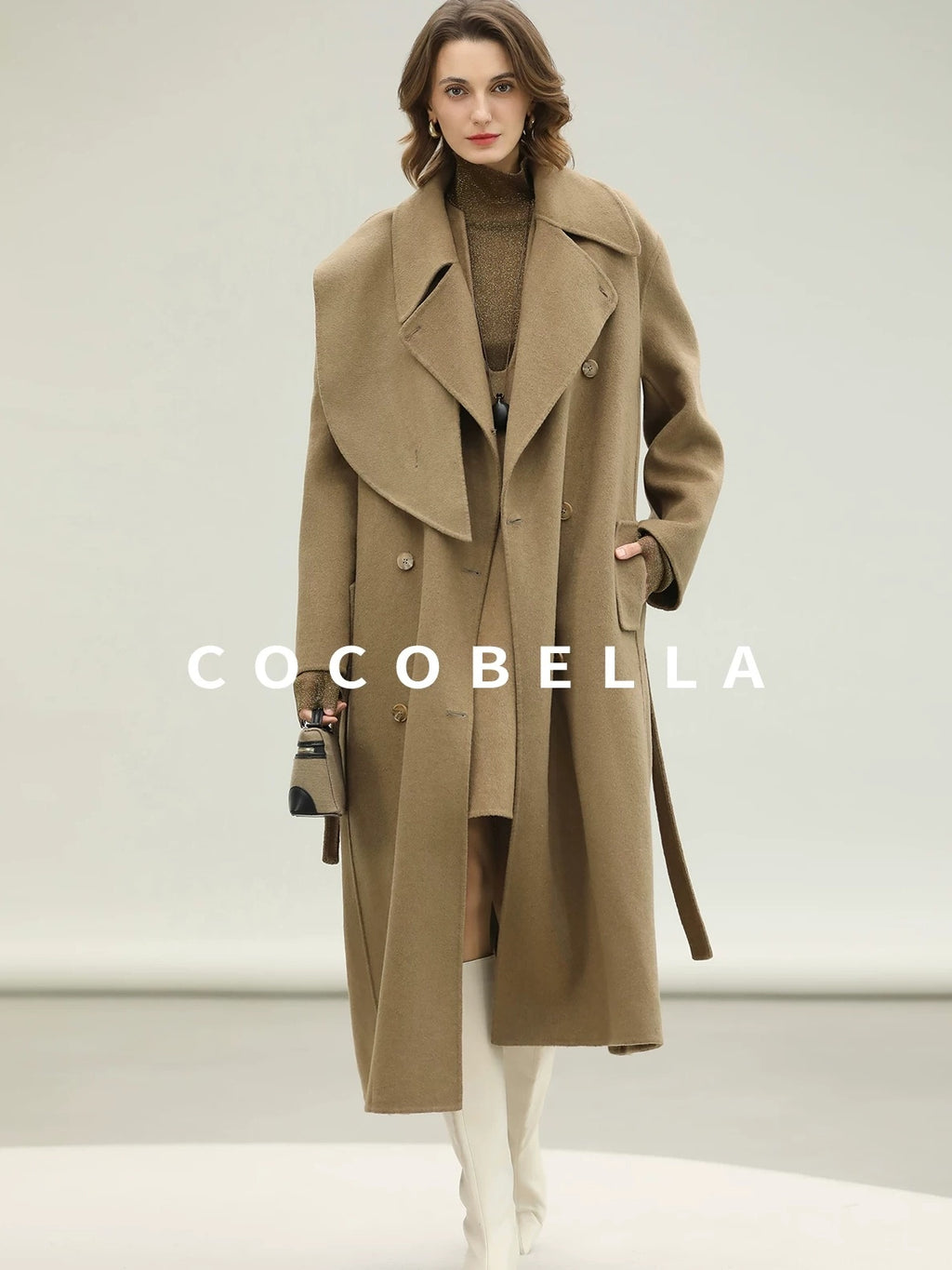 COCOBELLA Wool Blend Long Single Breasted Loose Fit British Commuter Women Overcoat Coats