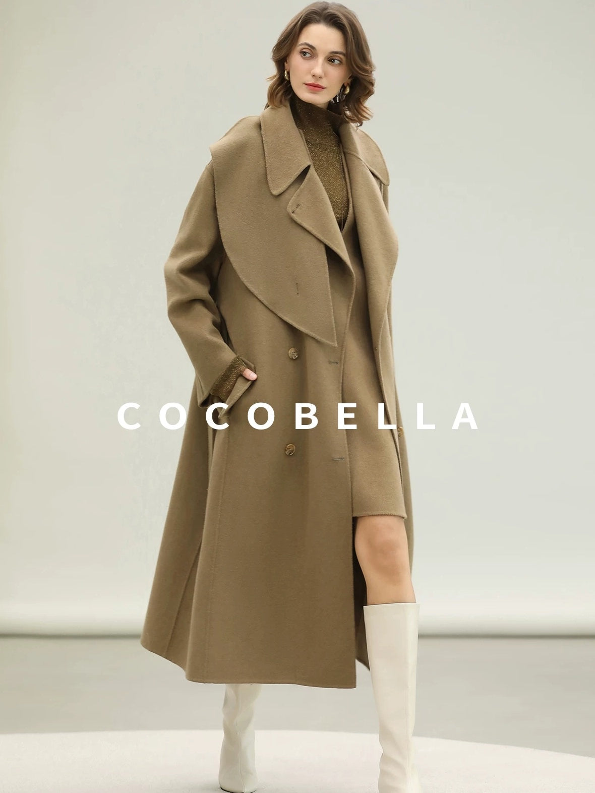 COCOBELLA Wool Blend Long Single Breasted Loose Fit British Commuter Women Overcoat Coats
