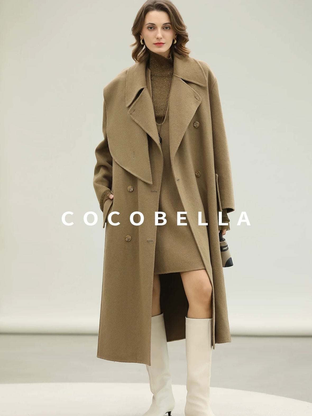 COCOBELLA Wool Blend Long Single Breasted Loose Fit British Commuter Women Overcoat Coats